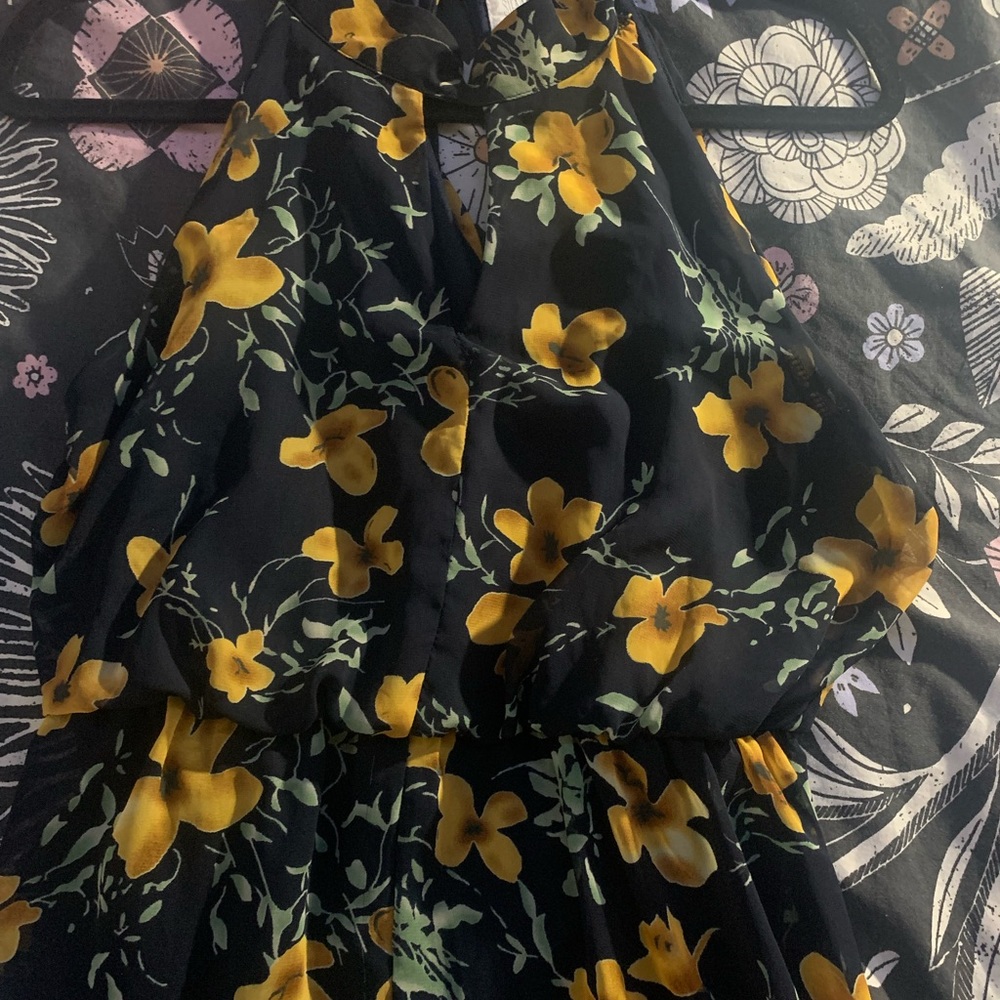Large floral Sleeveless maxi dress w/ front slit